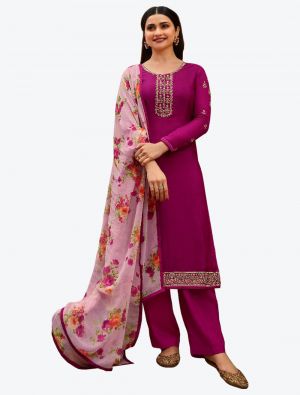Magenta Embroidered Royal Crepe Straight Suit with Printed Dupatta small FABSL20512