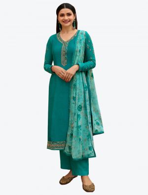 Sea Green Embroidered Royal Crepe Straight Suit with Printed Dupatta small FABSL20516