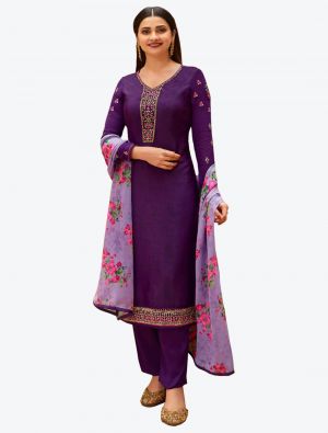 Violet Embroidered Royal Crepe Straight Suit with Printed Dupatta small FABSL20519