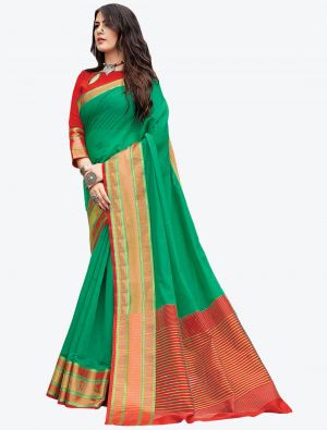 Green Woven Handloom Cotton Designer Saree small FABSA21173