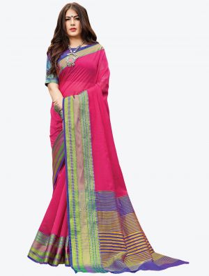 Pink Woven Handloom Cotton Designer Saree small FABSA21175