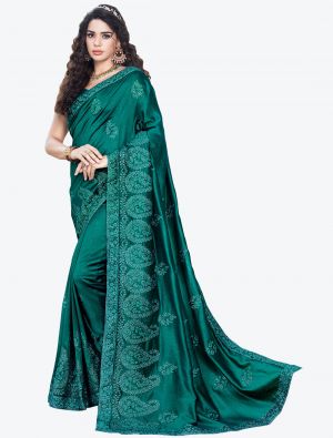 Rama Green Embroidered Vichitra Silk Designer Saree small FABSA21150