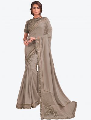 Ash Grey Premium Silk Chiffon Festive Wear Designer Saree small FABSA21223