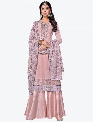 Baby Pink Embroidered Fine Georgette Sharara Suit with Dupatta small FABSL20541