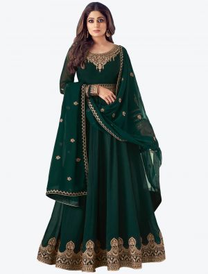 Bottle Green Pure Georgette Anarkali Floor Length Suit with Dupatta small FABSL20549