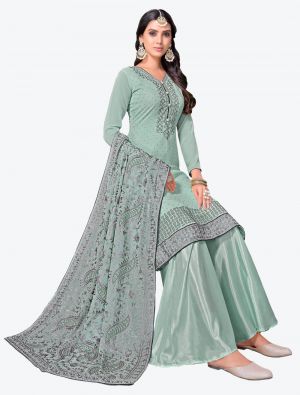 Icy Blue Embroidered Fine Georgette Sharara Suit with Dupatta small FABSL20542