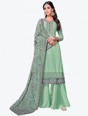 Mint Green Embroidered Fine Georgette Sharara Suit with Dupatta small FABSL20543