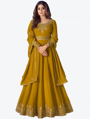 Mustard Pure Georgette Anarkali Floor Length Suit with Dupatta small FABSL20548