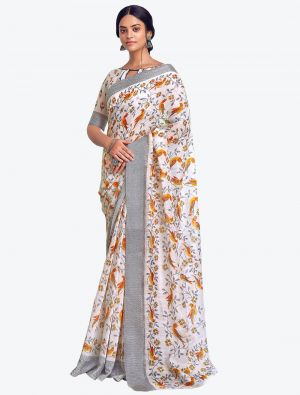 Off White Printed And Woven Pure Cotton Designer Saree small FABSA21191