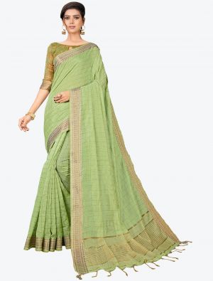 Pastel Green Printed And Woven Cotton Silk Designer Saree small FABSA21197