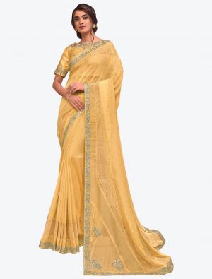 Pastel Yellow Premium Silk Georgette Festive Wear Designer Saree small FABSA21218