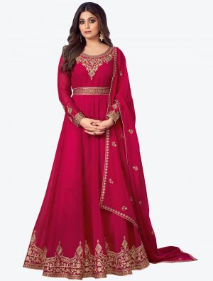Rani Pink Pure Georgette Anarkali Floor Length Suit with Dupatta small FABSL20546