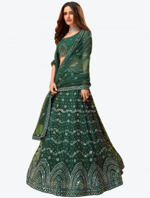 Bottle Green Net Wedding Wear Heavy Designer Lehenga Choli with Dupatta small FABLE20169
