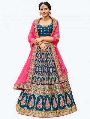 Deep Blue Silk Festive Wear Heavy Designer Lehenga Choli with Dupatta small FABLE20178