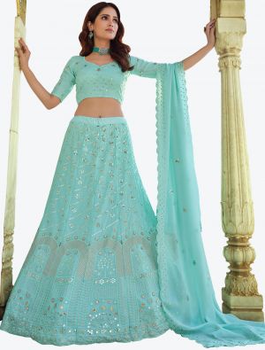 Electric Blue Georgette Wedding Wear Designer Lehenga Choli with Dupatta small FABLE20162