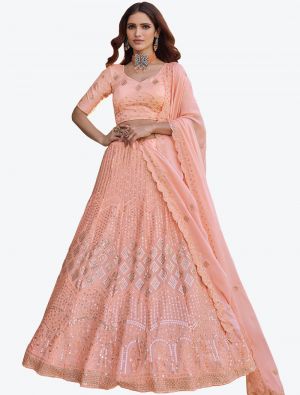 Light Salmon Georgette Wedding Wear Designer Lehenga Choli with Dupatta small FABLE20164
