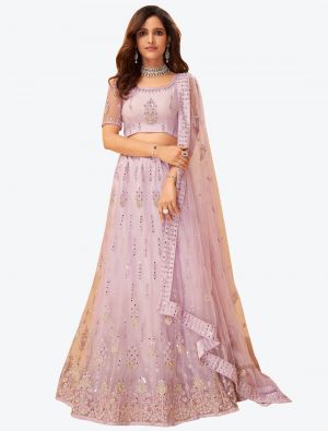 Lilac Net Wedding Wear Heavy Designer Lehenga Choli with Dupatta small FABLE20172
