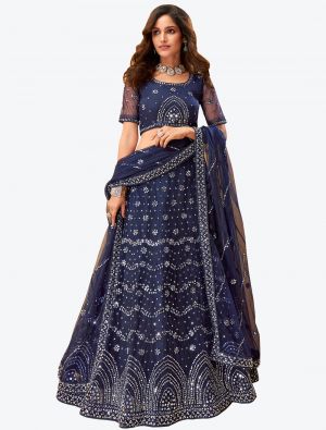 Navy Blue Net Wedding Wear Heavy Designer Lehenga Choli with Dupatta small FABLE20166