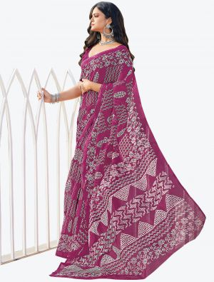Purplish Pink Printed Fine Cotton Designer Saree small FABSA21228