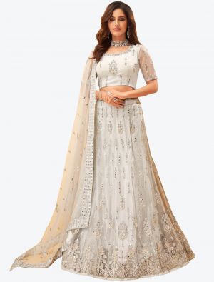 Whitish Grey Net Wedding Wear Heavy Designer Lehenga Choli with Dupatta small FABLE20170