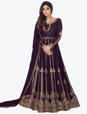 Wine Sequence Embroidered Pure Georgette Anarkali Floor Length Suit small FABSL20582