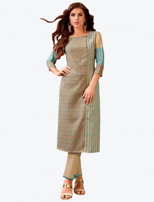 beige south cotton woven designer kurti with pant fabku20498