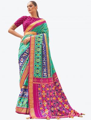 Cyan Woven Patola silk Festive Wear Designer Saree small FABSA21307