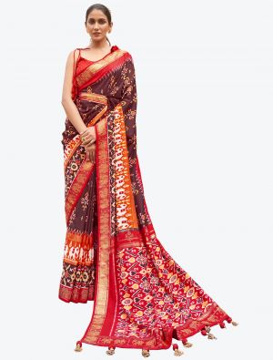 Dark Brown Woven Patola silk Festive Wear Designer Saree small FABSA21308