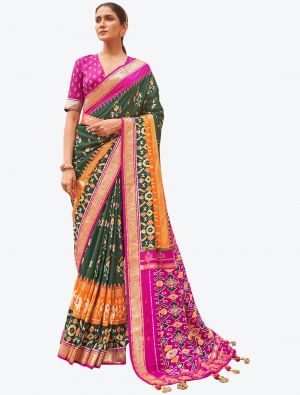 Deep Green Woven Patola silk Festive Wear Designer Saree small FABSA21306