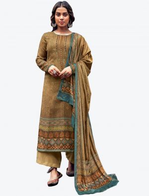 Golden Brown Soft Pashmina Winter Wear Plazzo Suit with Dupatta small FABSL20626