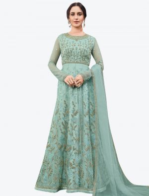 Ice Blue Butterfly Net Party Wear Floor Length Suit with Dupatta thumbnail FABSL20633