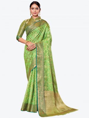Light Green Woven Jacquard Work Silk Designer Saree small FABSA21283