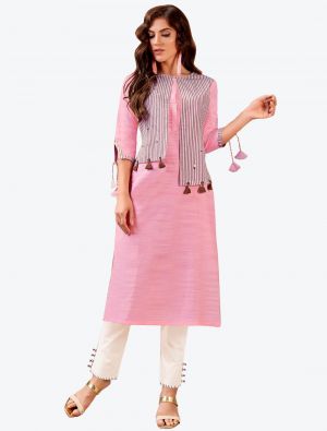 light pink south cotton woven designer kurti with pant and jacket fabku20492