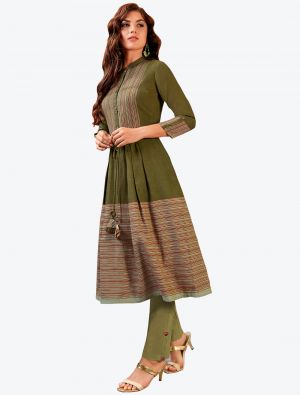 mehendi green south cotton woven designer kurti with pant fabku20493