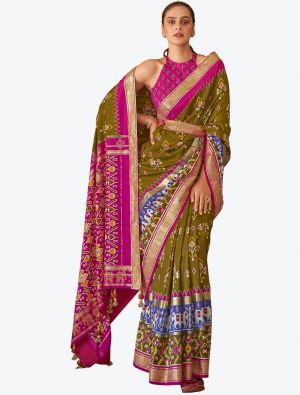 Mehendi Green Woven Patola silk Festive Wear Designer Saree small FABSA21305