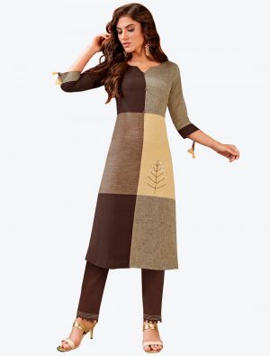 mixed brown south cotton woven designer kurti with pant fabku20494