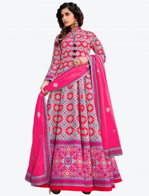 Multicolored Pink Digital Patola Printed Killer Silk Readymade Anarkali Suit FABSL20595