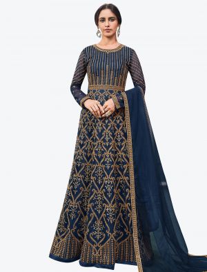 Navy Blue Butterfly Net Party Wear Floor Length Suit with Dupatta thumbnail FABSL20631