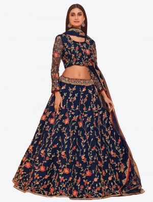 Navy Blue Soft Net Wedding Wear Heavy Designer Lehenga Choli small FABLE20185