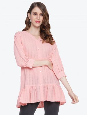pastel pink fine georgette woven casual wear top small fabku20480