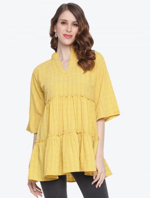 pastel yellow fine georgette woven casual wear top small fabku20481