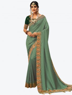 Pista Green Vichitra Silk Festive Wear Designer Saree small FABSA21276