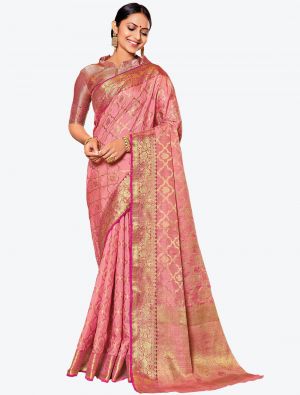 Rogue Pink Woven Jacquard Work Silk Designer Saree small FABSA21285