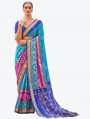 Sky Blue Woven Patola silk Festive Wear Designer Saree small FABSA21310