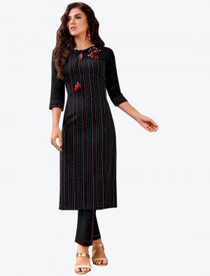 striped black south cotton woven designer kurti with pant fabku20495