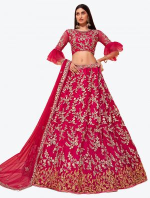 Vibrant Pink Soft Net Wedding Wear Heavy Designer Lehenga Choli small FABLE20183