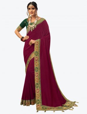 Wine Vichitra Silk Festive Wear Designer Saree small FABSA21282