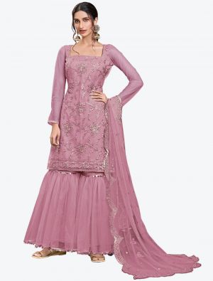 Baby Pink Butterfly Net Party Wear Designer Sharara Suit with Dupatta small FABSL20647
