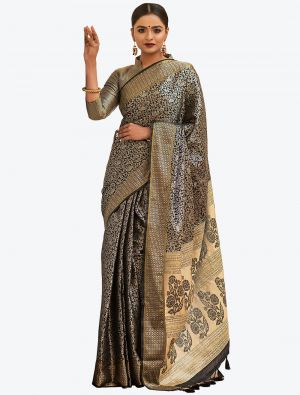 Black Woven Blended Kanchipuram Silk Festive Wear Designer Saree small FABSA21358