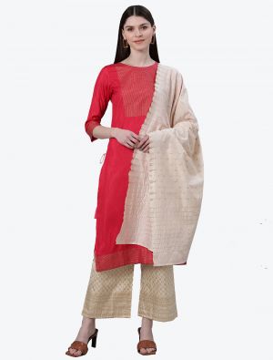 Bright Red Poly Silk Party Wear Readymade Plazzo Suit with Dupatta FABSL20672